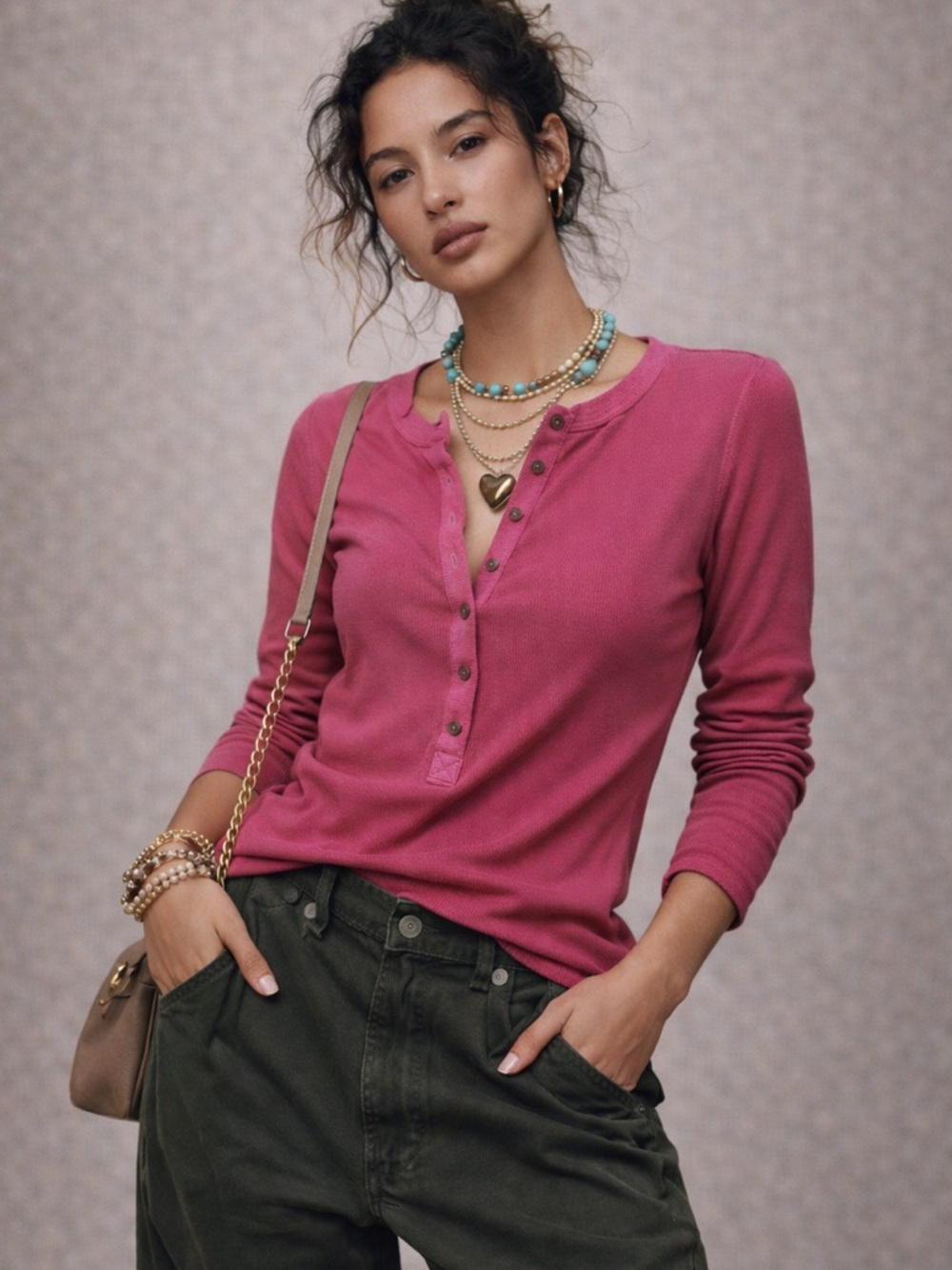 Anthropologie Pilcro Ribbed Pink Button-Up Top